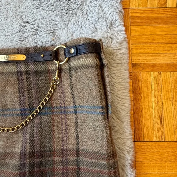 RALPH LAUREN Vintage Plaid Wool Tweed Mini Skirt with Chain Belt Detail Size 7